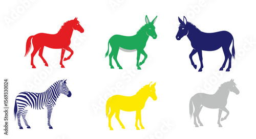 Vector colorful horse donkey zebra illustration vector design animal equine mammal wildlife nature farm zoo art icolors