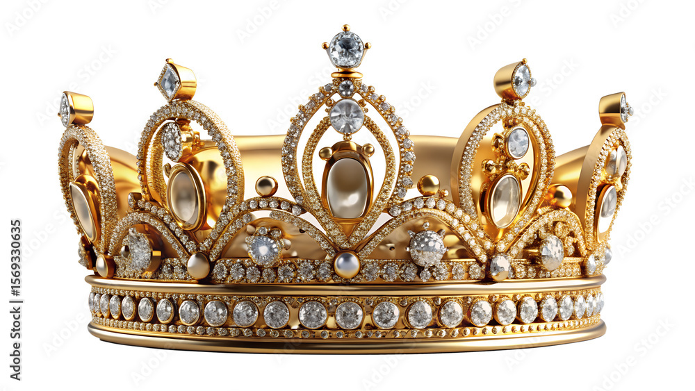 Ornate Golden Crown with Diamonds and Pearls on Transparent Background Ornate Golden Crown with Diamonds and Pearls on Transparent Background