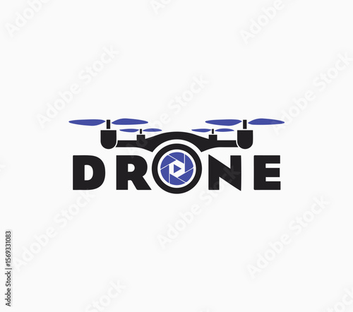 Drone Logo Design with Camera Lens and Propeller Icon
