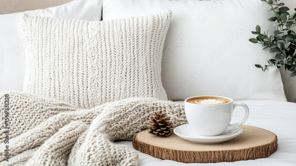 Cozy reading moment with coffee, soft cushion, and warm blanket creates relaxing atmosphere Cozy reading moment with coffee, soft cushion, and warm blanket creates relaxing atmosphere