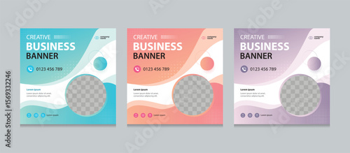 Set of creative web banner design templates. Suitable for social media posts, instagram story and web marketing ads. Editable vector illustration with Space to add pictures.
