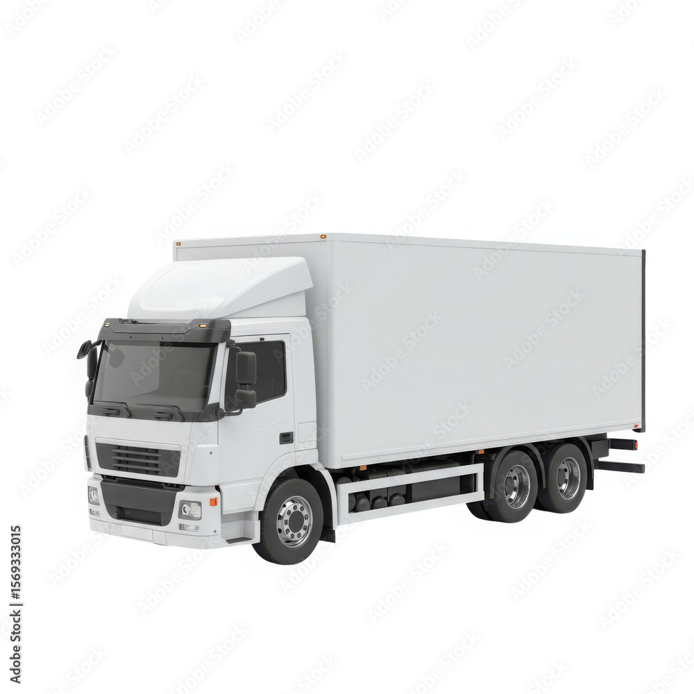 Modern white box truck with a cargo trailer isolated on transparent background Modern white box truck with a cargo trailer isolated on transparent background