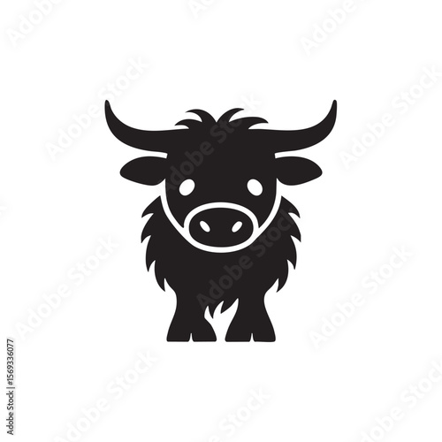 A cute, shaggy bull or yak in a black silhouette.