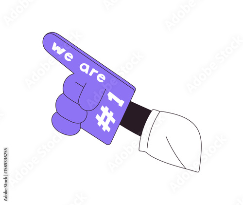 Sports fan foam glove icon. Person hand with finger up and number one to support his team at match. Figure 1 on accessory to encourage, cheer. Flat isolated vector illustration on white background