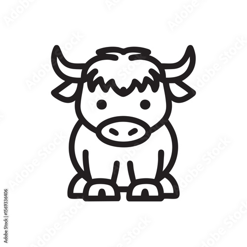  A cute, shaggy bull or yak in a simple outline.