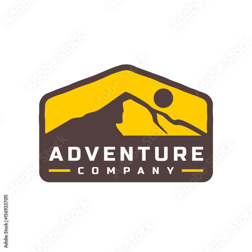 vintage mountain adventure sticker style logo. retro badge mountain expedition logo template.
