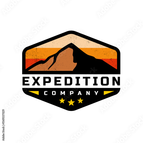 vintage mountain adventure sticker style logo. retro badge mountain expedition logo template.