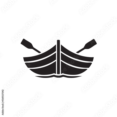  A black silhouette of a rowboat with oars.