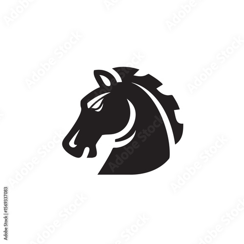 A black silhouette of a horse head.