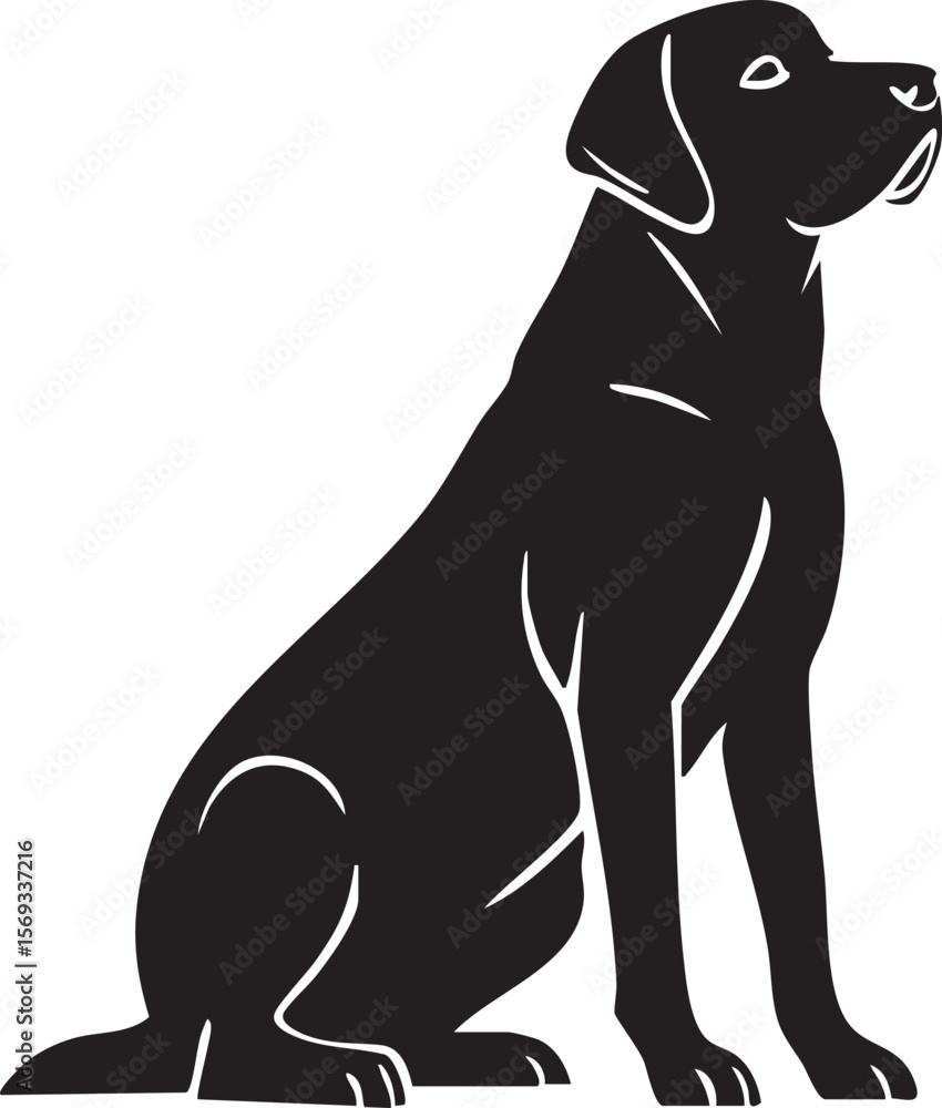 Obraz premium A black silhouette of a sitting Labrador retriever.