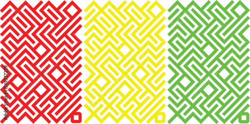 Colorful Abstract Geometric Maze Pattern in Red, Yellow, and Green