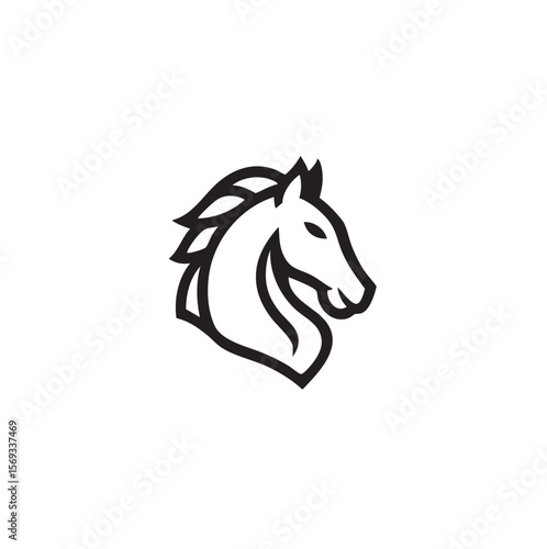 A black and white line icon of a horse head.