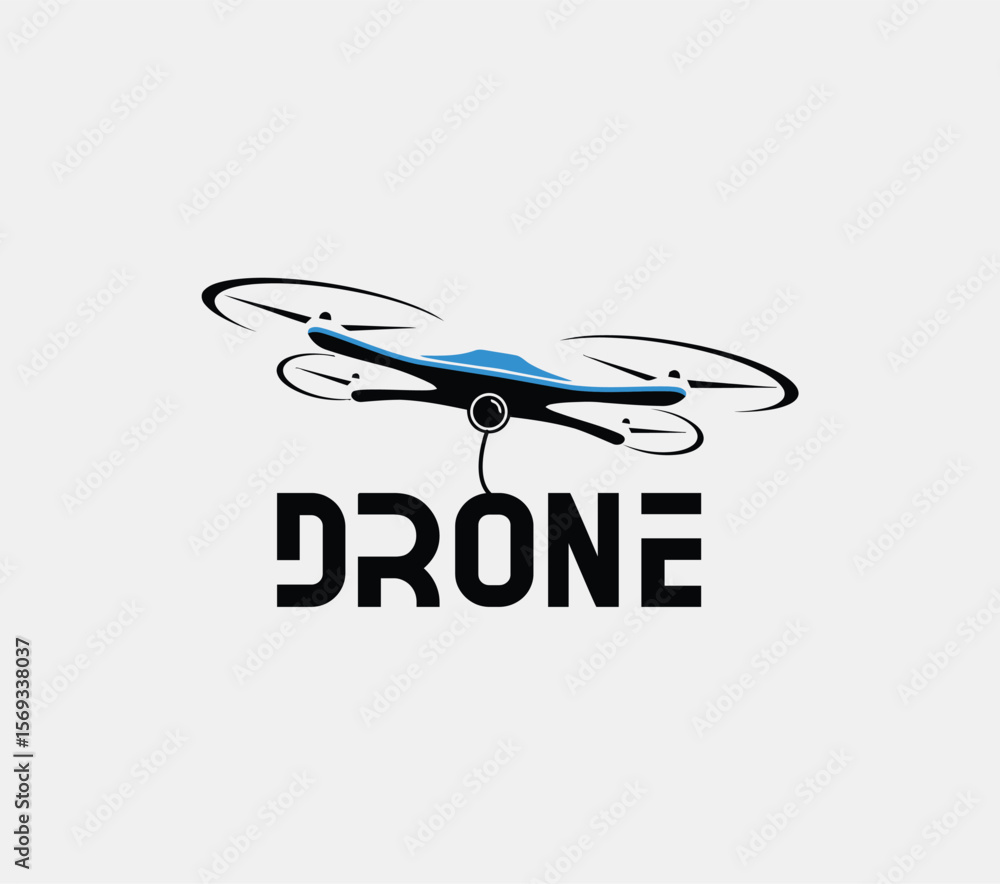 Fototapeta premium Dynamic Flying Drone Logo, Modern Quadcopter Illustration