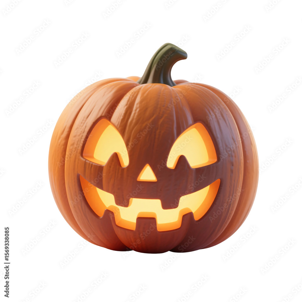 Fototapeta premium Flat-style pumpkin lantern with light effects and no backdrop, suitable for digital artwork background, Halloween-themed wallpaper, and festive design assets