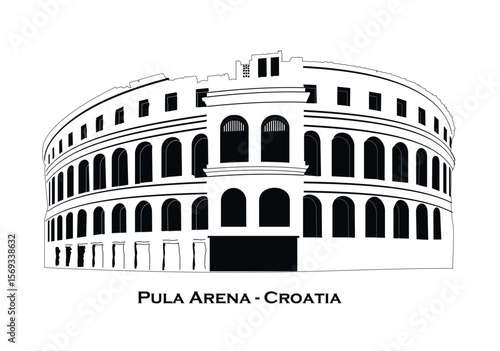 Vector sketch of Coliseum in Pula, Croatia. 
