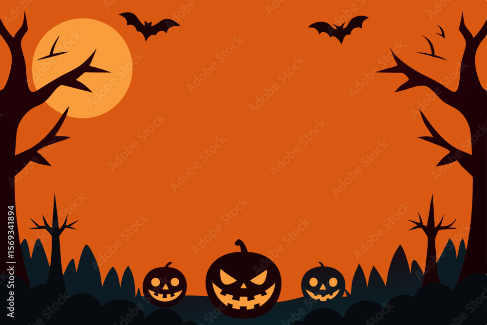 Spooky Halloween Night Jack-o'-lanterns, Bats, and Creepy Trees Spooky Halloween Night Jack-o'-lanterns, Bats, and Creepy Trees