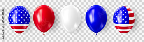 Realistic 3D balloons in USA colors and flags