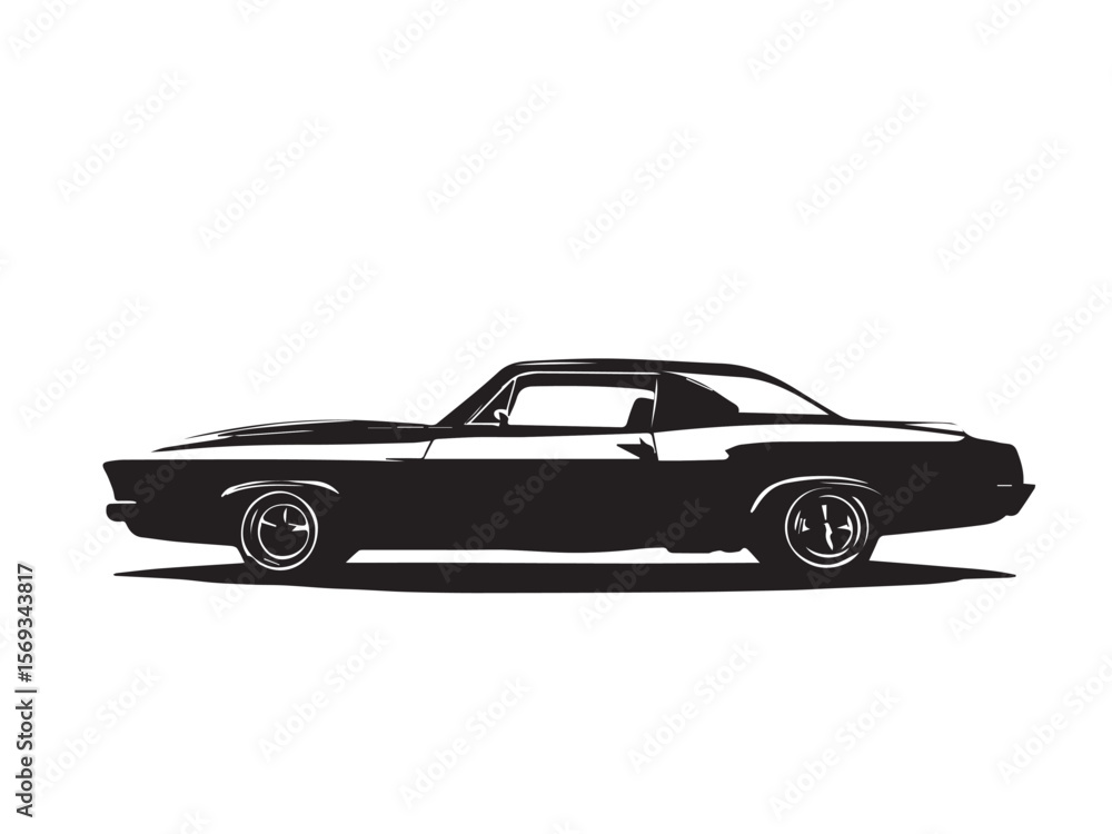 Naklejka premium Vintage classic muscle car silhouette. Vintage car silhouette isolated on white background. 