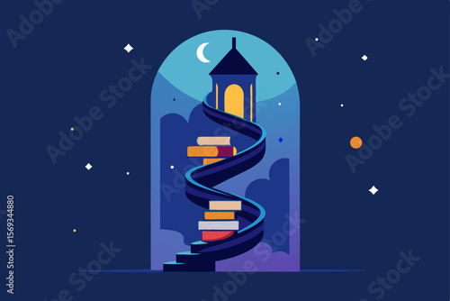 A vibrant vector illustration for a Christmas card depicts a space rocket soaring through a snowy winter landscape towards the moon and stars, celebrating the holiday season