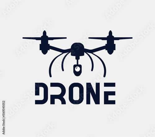 Drone Silhouette Logo with Camera Gimbal, Front View Vector