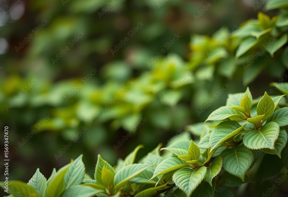 Obraz premium Soft-focus, muted green leaves border, wide natural background , tranquil, stock