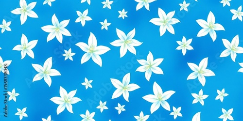 Wallpaper Mural Soft blue watercolor background with delicate white lily pattern, seamless repeat,  summer,  minimalist Torontodigital.ca