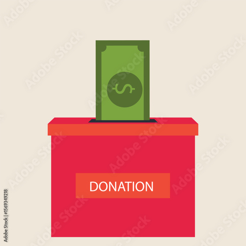 Donation box charity to the poor and needy people. paper money pouring into the donation box  Vector illustration