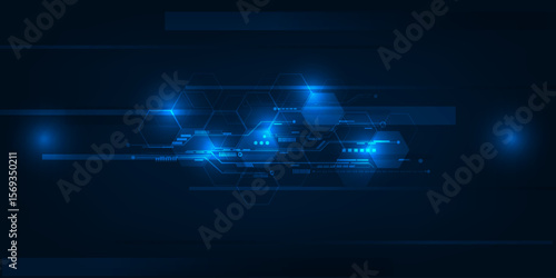 Vector illustrations of  blue hexagonal network pattern digital hi tech background.
