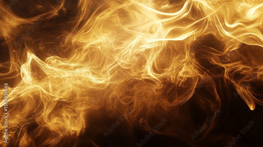 Fototapeta premium Swirling flames with bright yellow and orange tones on black background showing energy and danger