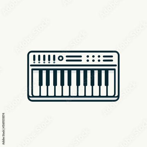 Keyboard musical instrument in minimalist line art style  