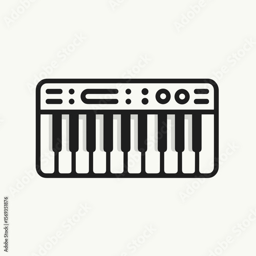 Keyboard musical instrument in minimalist flat design with black color  