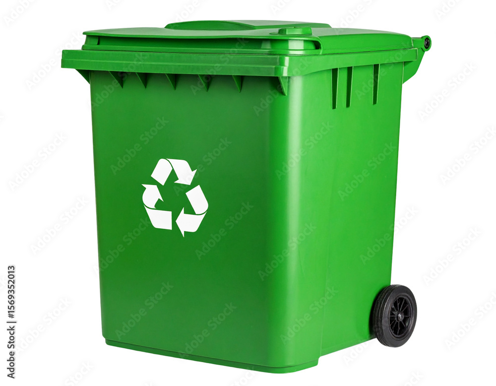 Green Plastic Recycling Bin for Waste Disposal Isolated on Transparent Background PNG Green Plastic Recycling Bin for Waste Disposal Isolated on Transparent Background PNG
