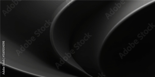  Dark black wave background with smooth flowing curves and shadow gradient for a sleek abstract look