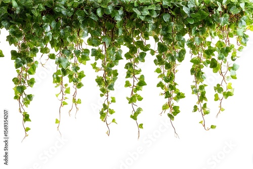 Lush Green Ivy Vines Hanging Down, on White Background