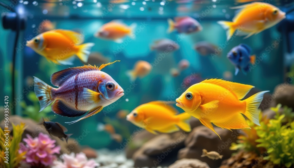 Fototapeta premium colorful and unique fish species swimming peacefully optimize for photo use: subject at the top with ample copy space at the bottom