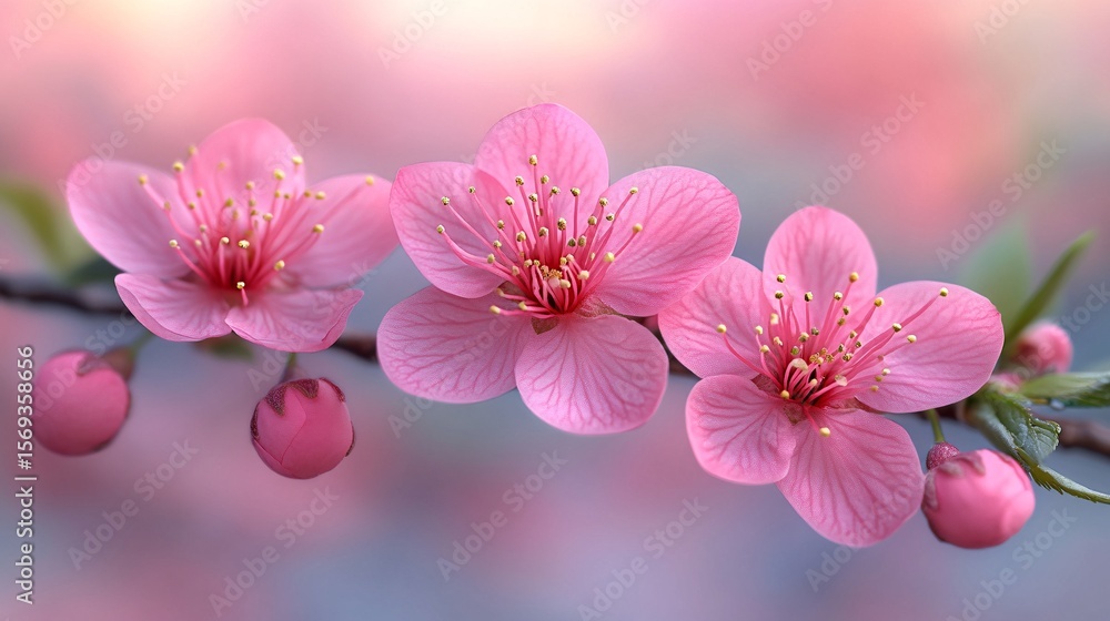 Obraz premium delicate pink cherry blossoms pastel spring background