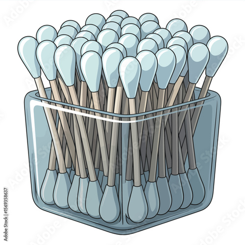 Many Cotton Swabs in a Clear Square Container