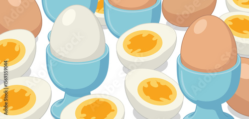 Boiled Eggs in Holders and Halved