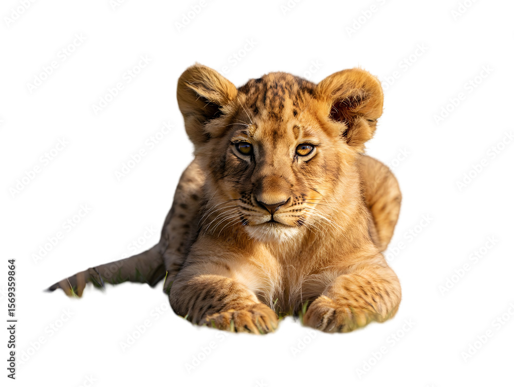 Fototapeta premium Lion cub and two lionesses of different ages in natural wildlife setting