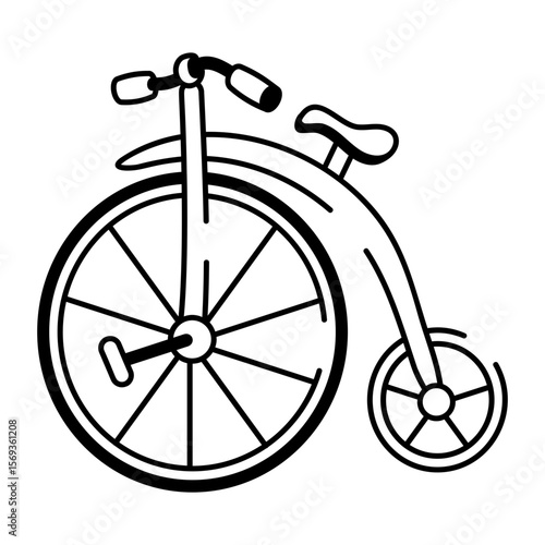 A hand drawn style icon representing penny farthing
