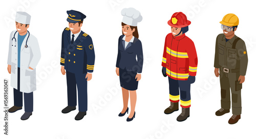 Diverse professions in uniforms vector illustration for education and design