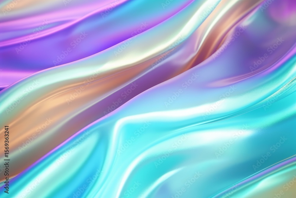 Fototapeta premium Smooth elegant holographic pastel iridescent material flowing with waves