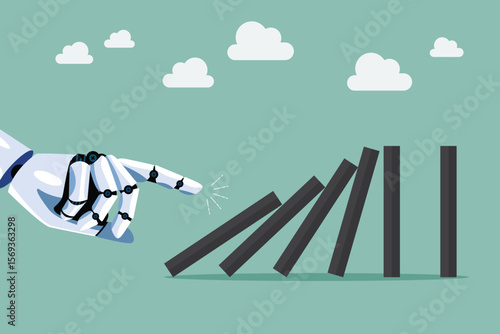 Robot hand pushing the domino tiles