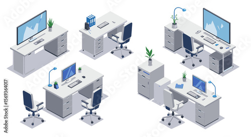 Isometric office workspace vector illustration for design and inspiration