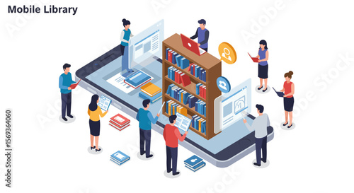 Mobile library concept vector illustration for digital learning and education design