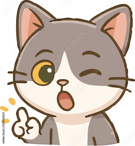 Chibi Cat Sticker – Pointing with Wink Expression