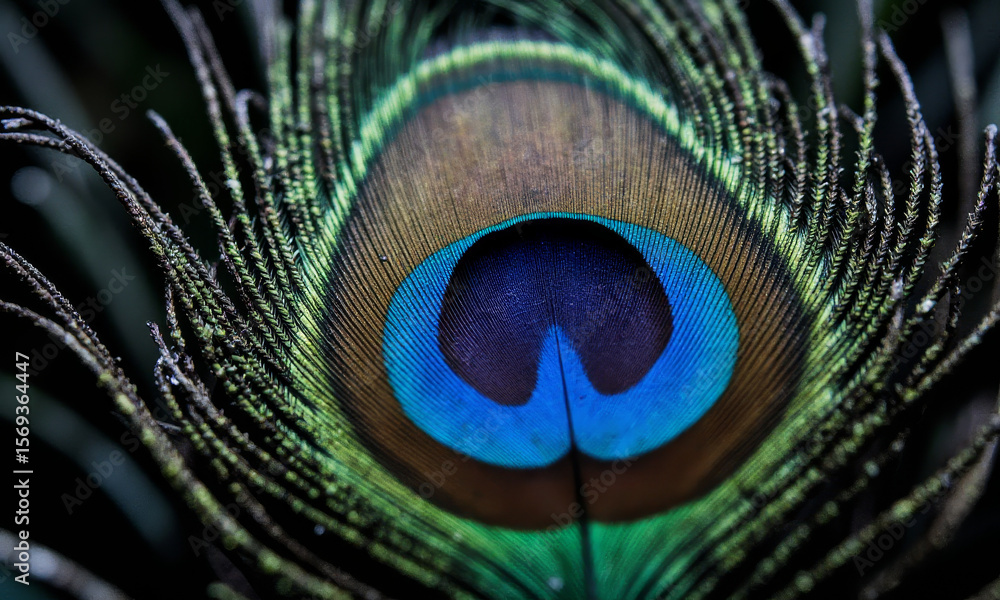 Naklejka premium A Close-up of a Peacock Feather, Focusing on the 