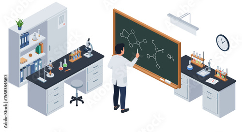 Wallpaper Mural Isometric vector illustration of a scientist in a chemistry laboratory for educational and design use Torontodigital.ca