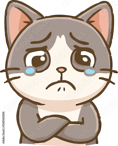 Chibi Cat Sticker – Sad Crying Cartoon Character