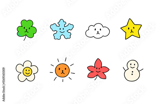 Cute Seasonal Nature Characters – Vector Illustration of Weather and Plants
